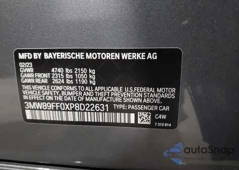 2023 BMW 330I xDrive из США, поврежденный, VIN 3MW89FF0XP8D22631